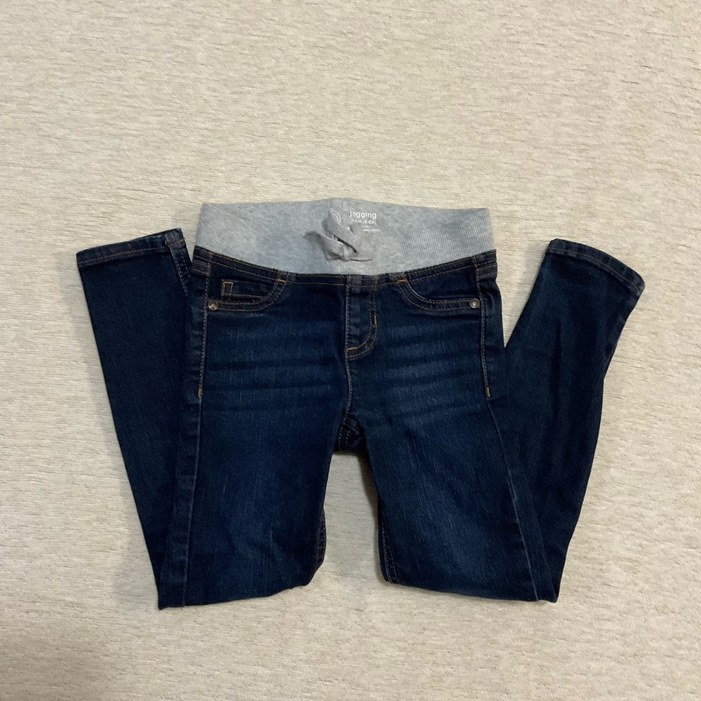 Dark Blue Girl's Jeans with Gray Waistband Size 6/6x